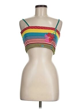 Kenzo Paris Striped Multicolor Crop Camisole with Floral Applique